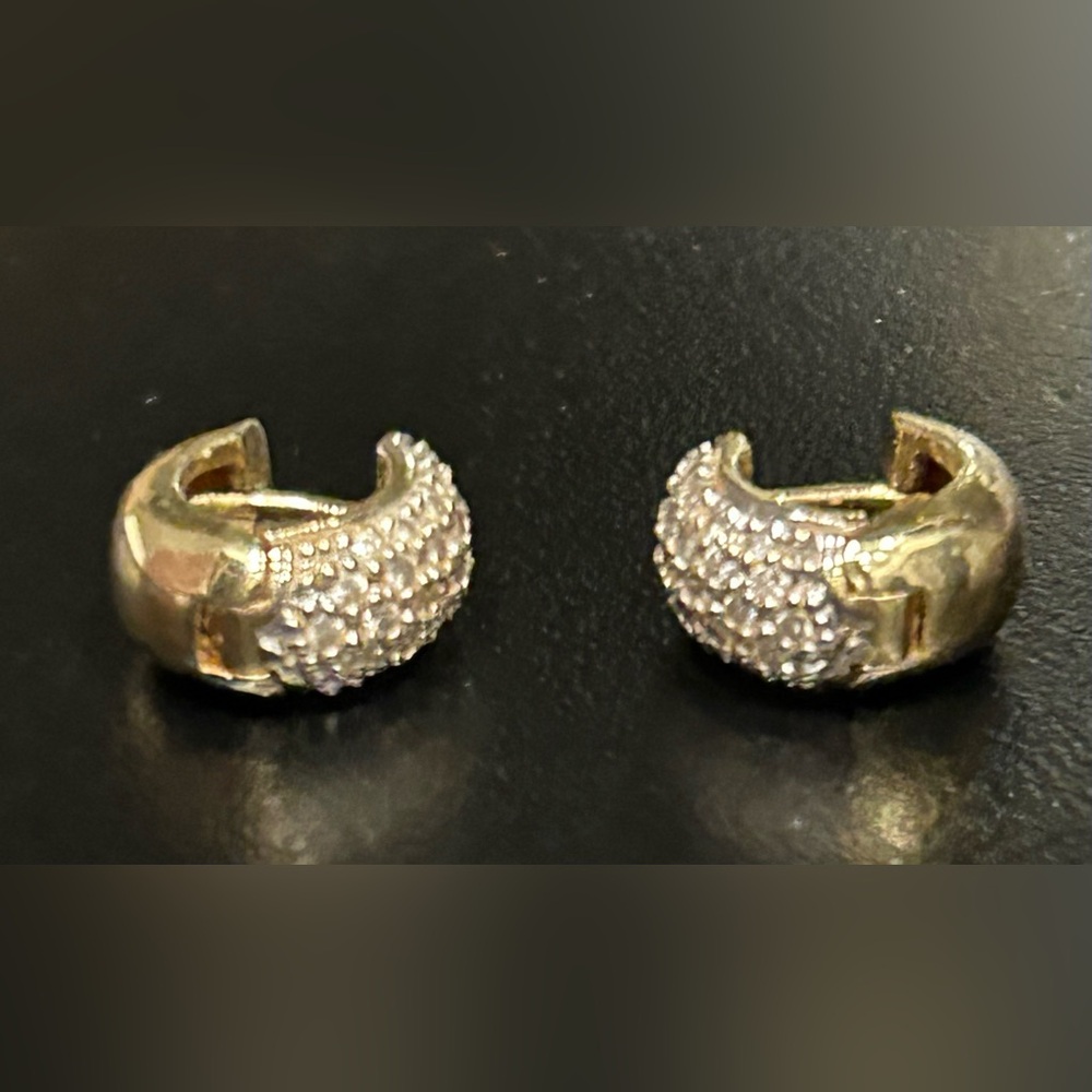 18 Karat Gold and Pave Diamond Huggie Earrings - Picture 6 of 13